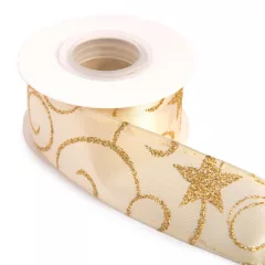 Karácsonyi glitteres drótos szalag / 4cm x 10y  01#