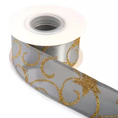 Karácsonyi glitteres drótos szalag / 4cm x 10y  02#