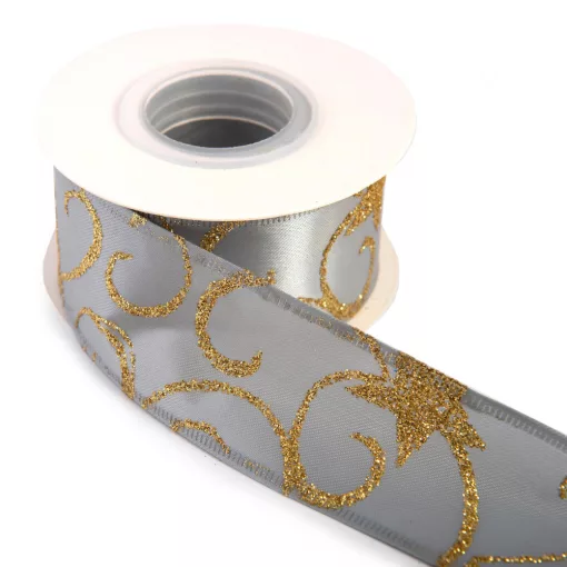 Karácsonyi glitteres drótos szalag / 4cm x 10y  02#