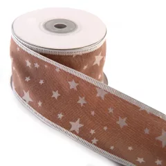 Karácsonyi drótos mintás szalag / 4cm x 10y  11#