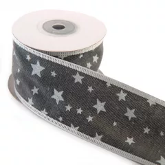 Karácsonyi drótos, mintás szalag / 4cm x 10y  13#
