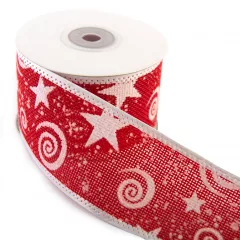 Karácsonyi drótos, mintás szalag / 4cm x 10y 21#