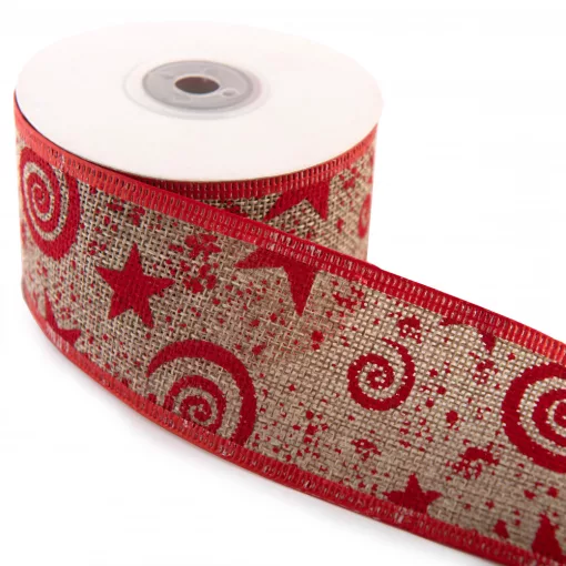 Karácsonyi drótos mintás szalag / 4cm x 10y  22#