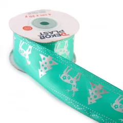 Karácsonyi drótos, mintás szalag / 4cm x 10y 32#