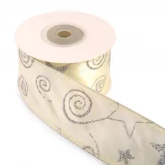 Karácsonyi glitteres drótos szalag / 4cm x 10y  02#