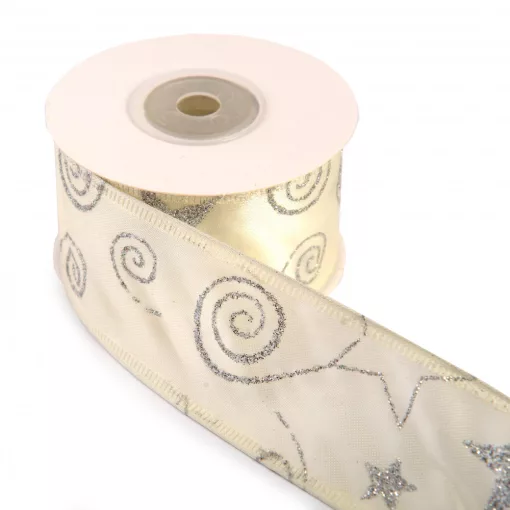 Karácsonyi glitteres drótos szalag / 4cm x 10y  02#
