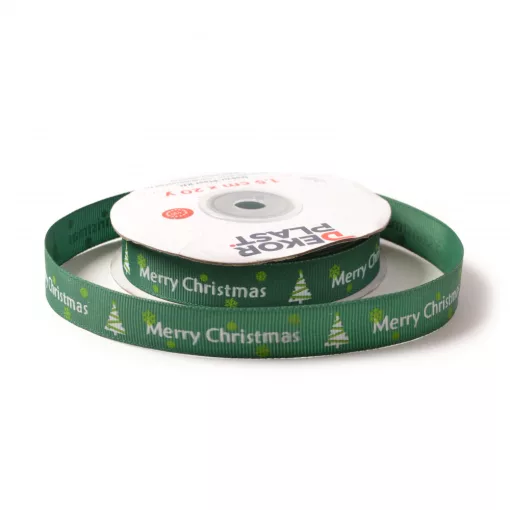 Merry Christmas feliratú fenyőfás ripsz szalag