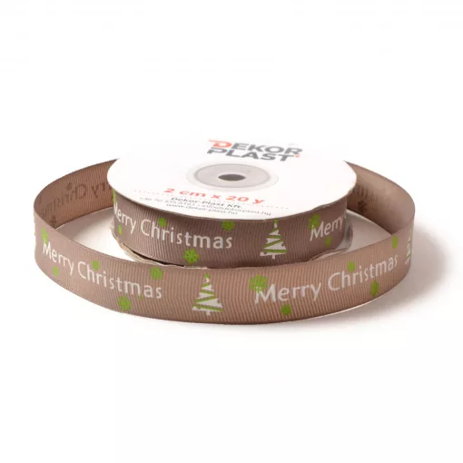 Merry Christmas feliratú fenyőfás ripsz szalag