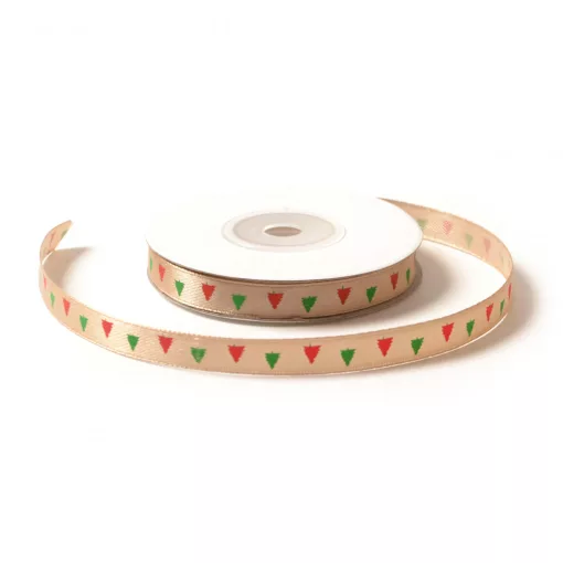 Szatén fenyőfa mintás szalag / 1cm x 20y  02#