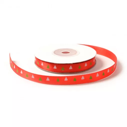 Szatén fenyőfa mintás szalag / 1cm x 20y  03#