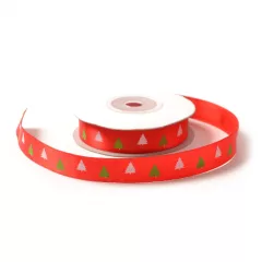 Szatén fenyőfa mintás szalag / 1,5cm x 20y  03#