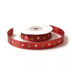Szatén fenyőfa mintás szalag / 1,5cm x 20y  04#
