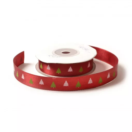 Szatén fenyőfa mintás szalag / 1,5cm x 20y  04#