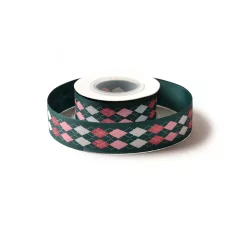 Káró mintás ripsz szalag / 2,5cm x 10y / zöld   02#