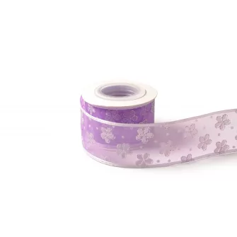Csillámló virágos orgnaza szalag 4cm